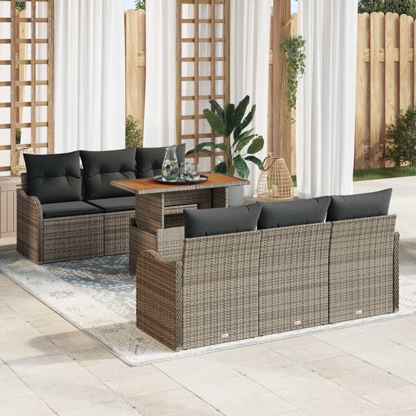 vidaXL Conjunto de sofá de jardín 7 pcs Gris Poliratán