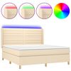 vidaXL Cama box spring colch&oacute;n y luces LED tela crema 180x200 cm
