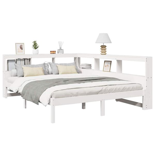 vidaXL Cama con estanter&iacute;a sin colch&oacute;n madera maciza blanca 150x200 cm