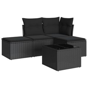 vidaXL Set de muebles de jard&iacute;n 5 pzas y cojines rat&aacute;n sint&eacute;tico negro