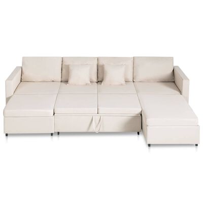 vidaXL Sofá cama de 4 plazas extraíble de tela blanco crema
