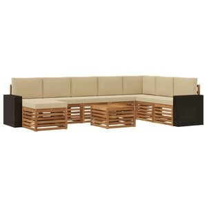 vidaXL Conjunto de sof&aacute;s de exterior con coj&iacute;n 9 pcs Natural y Beige