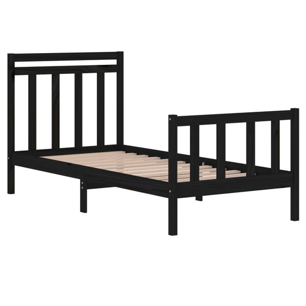vidaXL Estructura de cama madera maciza individual negra 75x190 cm