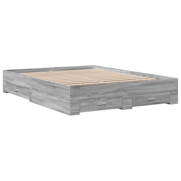 vidaXL Cama con cajones madera ingeniería gris Sonoma 150x200 cm