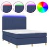 vidaXL Cama box spring colch&oacute;n y luces LED tela azul 140x200 cm