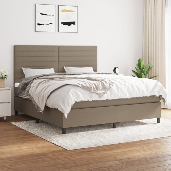 vidaXL Cama box spring con colch&oacute;n tela gris taupe 180x200 cm
