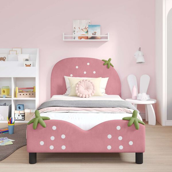 vidaXL Cama para niños con cabecero Rosa 80 x 200 cm Terciopelo