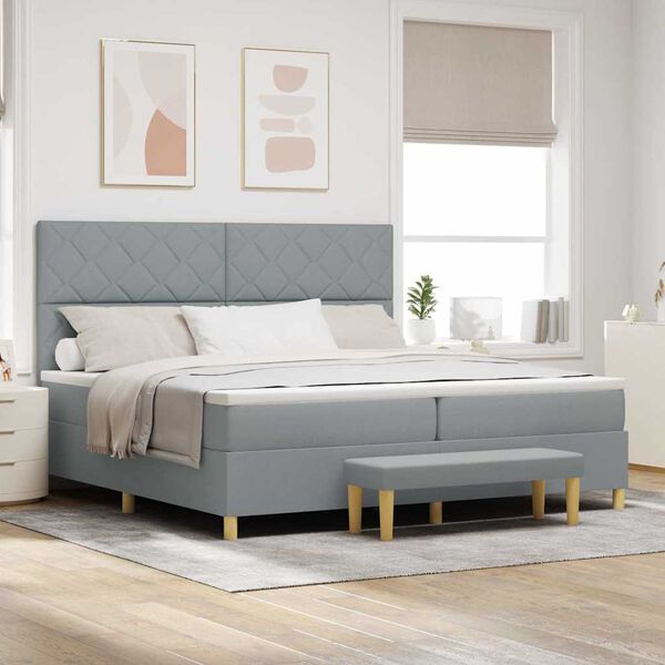 vidaXL Cama tipo Box Spring con colch&oacute;n Gris claro 200 x 200 cm tela