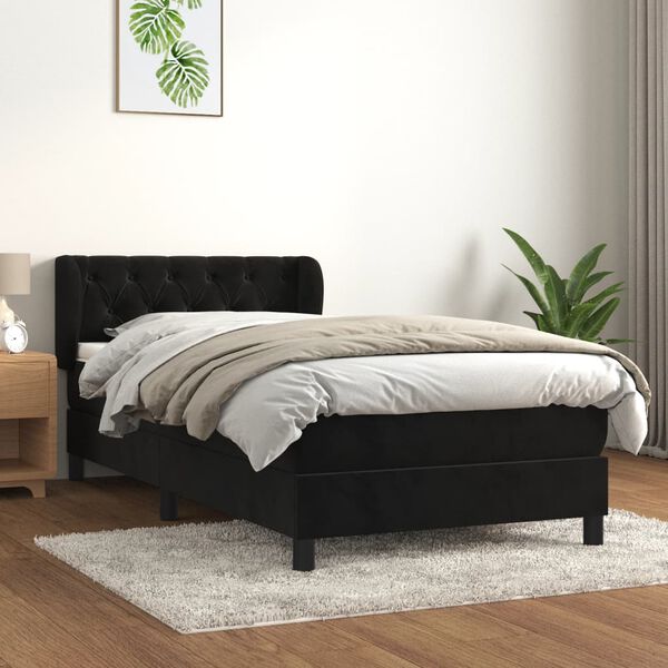 vidaXL Cama box spring con colch&oacute;n terciopelo negro 80x200 cm