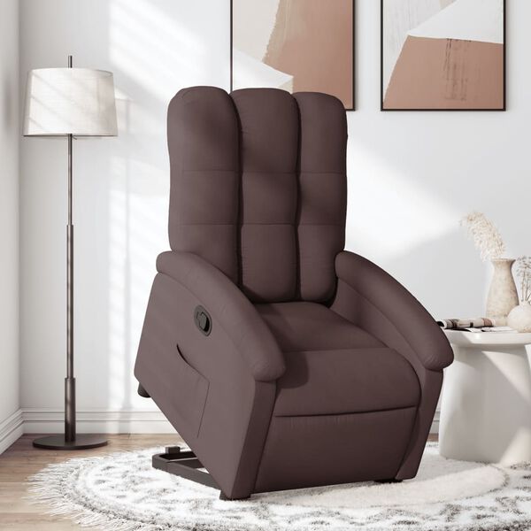 vidaXL Sill&oacute;n reclinable elevable tela marr&oacute;n oscuro