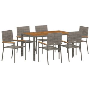 vidaXL Conjunto de Comedor de Jard&iacute;n 7 uds. Gris rat&aacute;n sint&eacute;tico