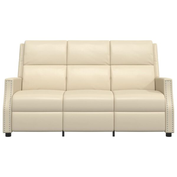 vidaXL Sillón reclinable de masaje de 3 plazas cuero sintético crema