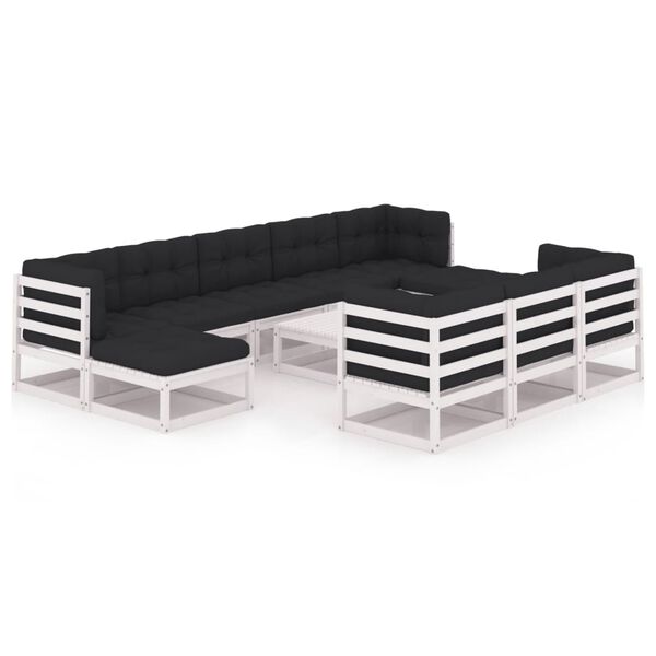 vidaXL Set de muebles de jardín 11 pzas con cojines madera pino blanco