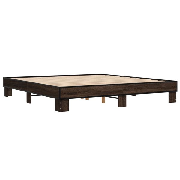 vidaXL Estructura cama madera ingenier&iacute;a metal marr&oacute;n roble 160x200 cm