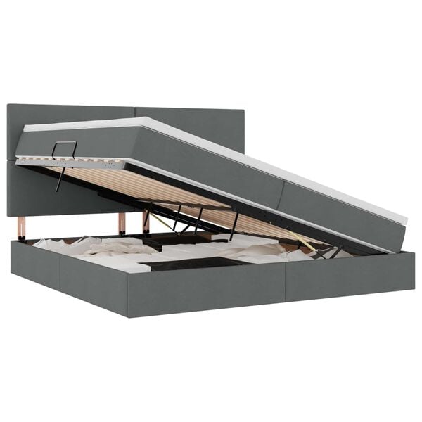 vidaXL Cama con almacenamiento y colch&oacute;n Gris oscuro 200 x 200 cm