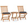 vidaXL Set comedor de jard&iacute;n plegable 3 piezas madera de teca cojines