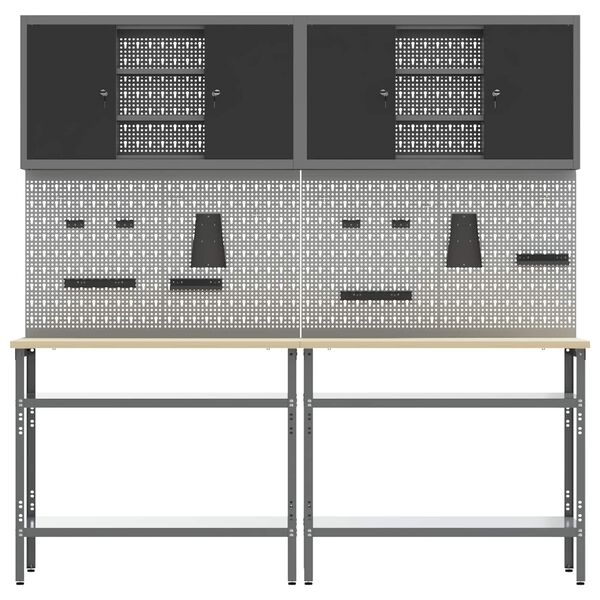 vidaXL Conjunto de banco de trabajo con estante 8 pcs Gris