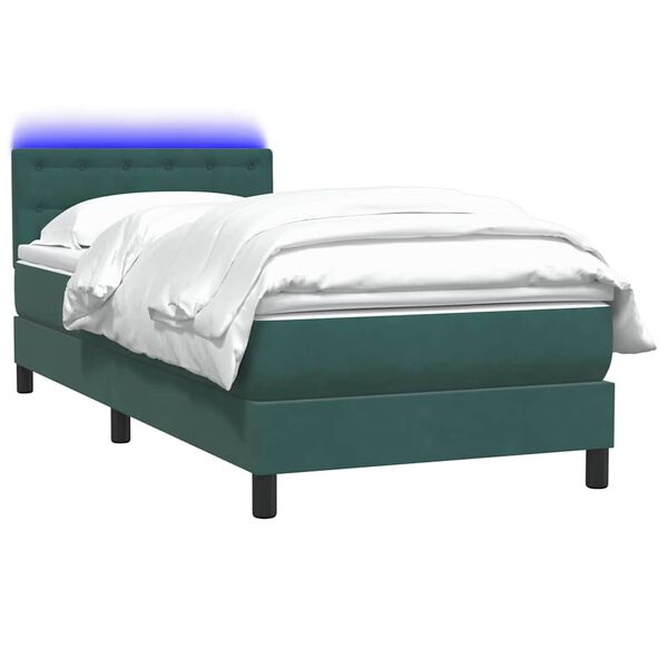 vidaXL Cama box spring con colch&oacute;n y LED terciopelo verde oscuro 100x210 cm