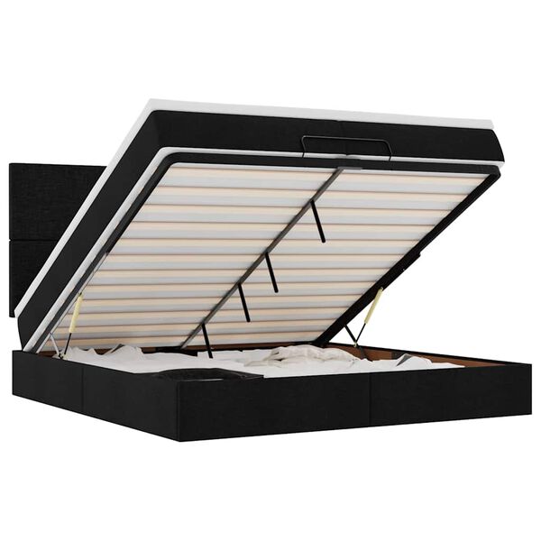 vidaXL Estructura de cama otomana con colchones tela negra 200x200cm