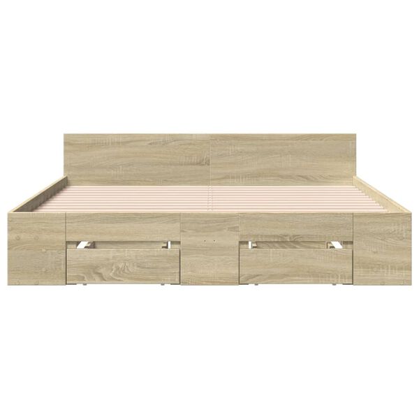 vidaXL Cama con cajones madera ingenier&iacute;a roble Sonoma 135x190 cm