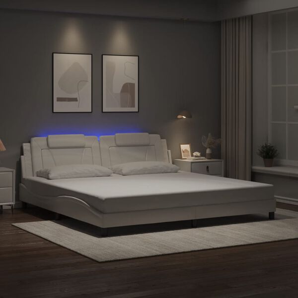 vidaXL Estructura de cama Viana con LED sin colch&oacute;n blanco 200x200 cm