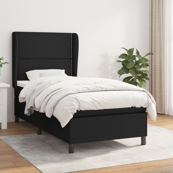 vidaXL Cama box spring con colch&oacute;n tela negro 90x200 cm