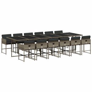 vidaXL Set comedor de jard&iacute;n con cojines 13 pzas rat&aacute;n sint&eacute;tico gris