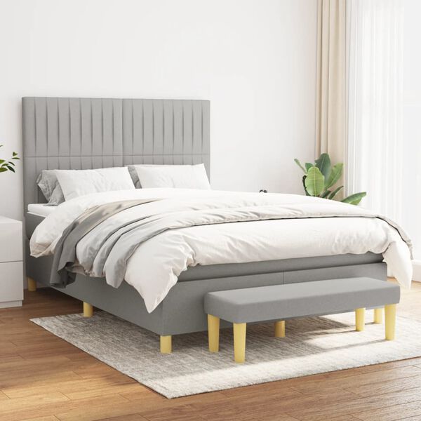 vidaXL Cama box spring con colch&oacute;n tela gris claro 140x200 cm