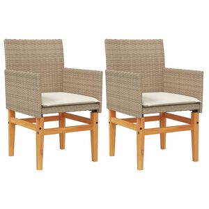 vidaXL Sillas de jard&iacute;n con coj&iacute;n 2 uds rat&aacute;n PE beige y madera acacia