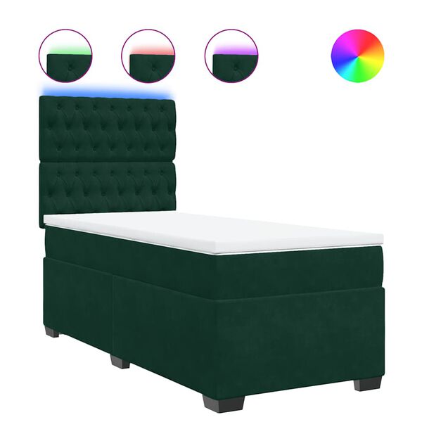 vidaXL Cama box spring con colch&oacute;n terciopelo verde oscuro 80x200 cm