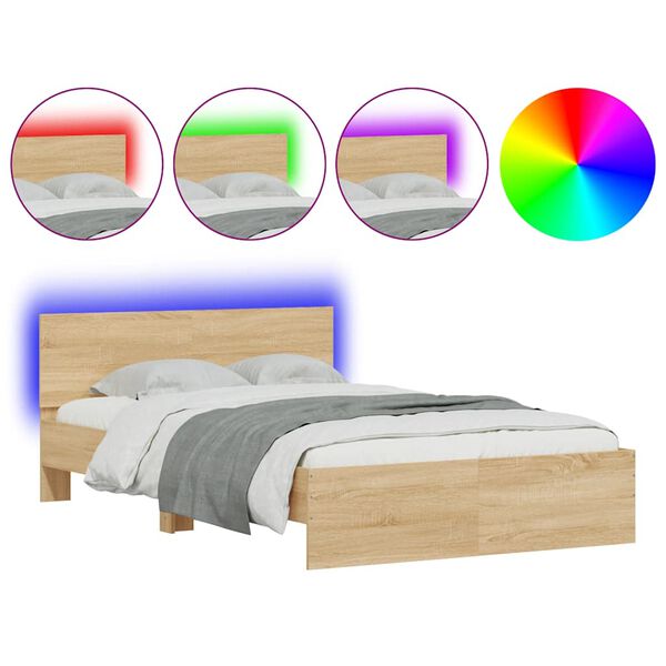 vidaXL Estructura de cama cabecero y luces LED roble Sonoma 120x200 cm