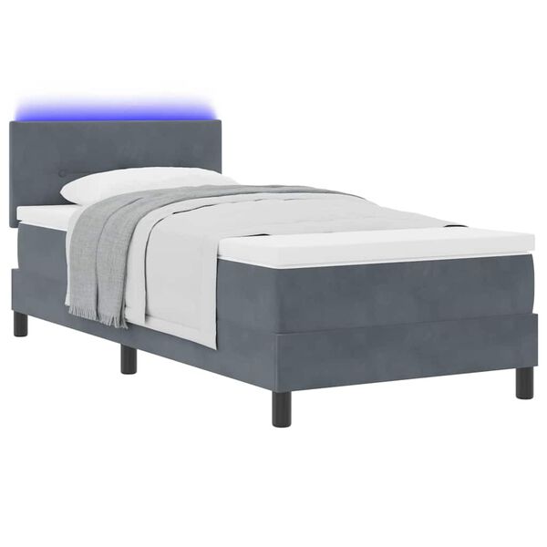 vidaXL Cama Box Spring LED con LED Gris oscuro 90 x 200 cm Terciopelo