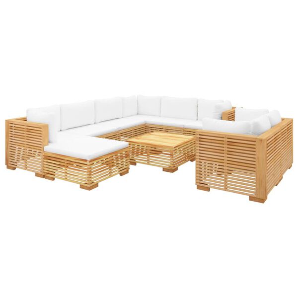 vidaXL Juego muebles de jard&iacute;n 10 piezas y cojines madera maciza teca