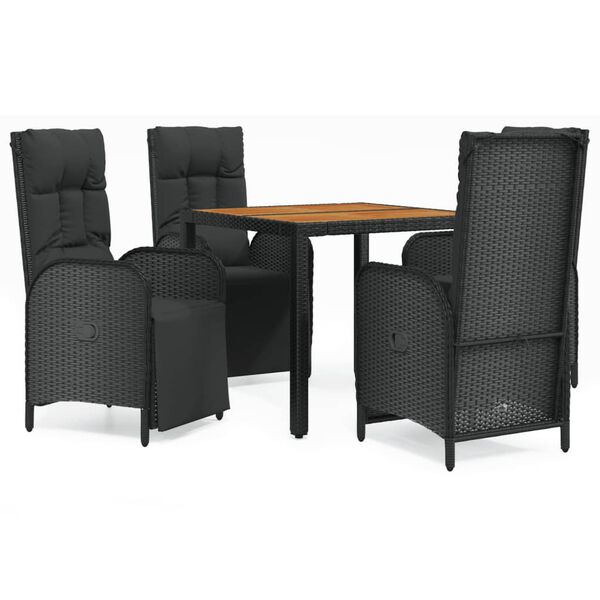 vidaXL Set de muebles jard&iacute;n 5 pzas con cojines rat&aacute;n sint&eacute;tico negro