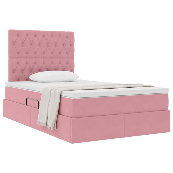 vidaXL Cama con almacenamiento y colch&oacute;n Rosa 120 x 200 cm Terciopelo