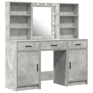 vidaXL Conjunto de mesa de vestidor con LED 3 uds. Gris Concreto