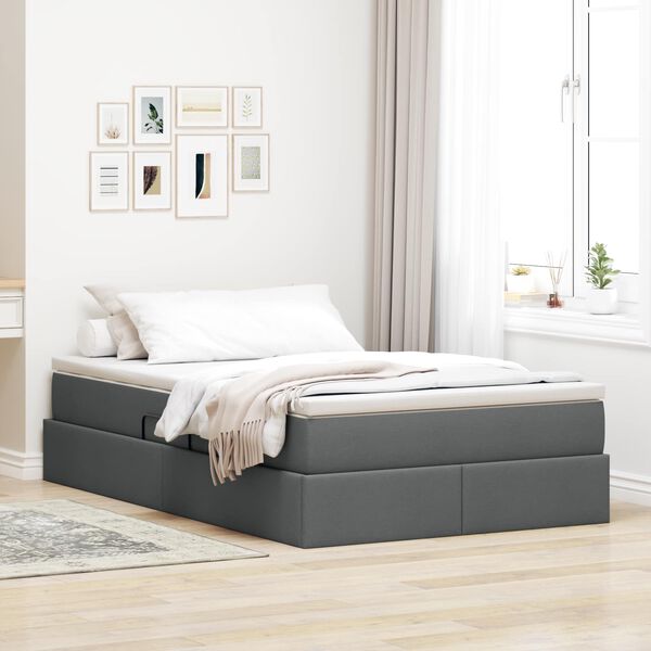 vidaXL Cama con almacenamiento y colch&oacute;n Gris oscuro 120 x 190 cm