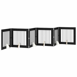 vidaXL Puerta para perros plegable con soportes 6 pcs Roble Negro