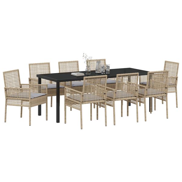 vidaXL Conjunto de Comedor de Jard&iacute;n 9 pcs Beige rat&aacute;n sint&eacute;tico