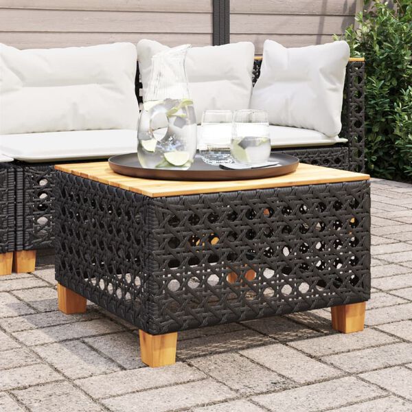 vidaXL Mesa de jardín ratán PE y madera acacia negro 55x55x36 cm