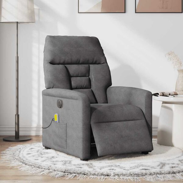 vidaXL Sill&oacute;n reclinable masaje el&eacute;ctrico tela microfibra gris oscuro