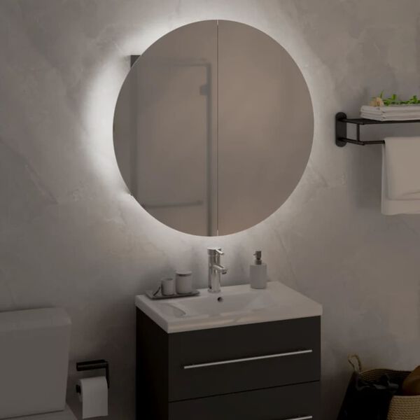 vidaXL Armario de ba&ntilde;o con espejo redondo y LED gris 47x47x17,5 cm