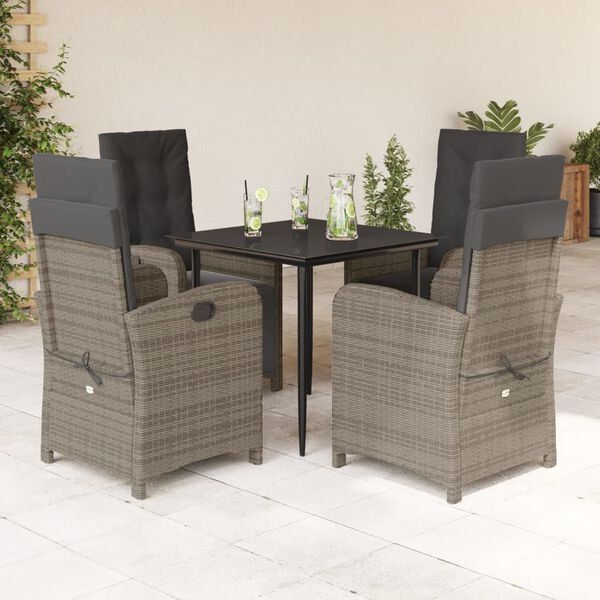 vidaXL Set comedor de jard&iacute;n 5 piezas con cojines rat&aacute;n sint&eacute;tico gris