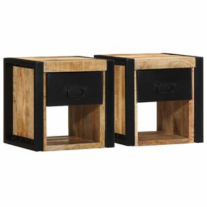 vidaXL Mesitas de noche 2 uds 40x35x40 cm madera maciza rugosa mango