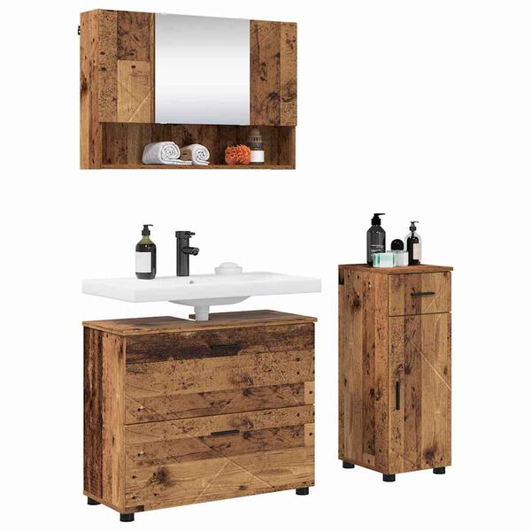 vidaXL Juego de muebles de ba&ntilde;o con caj&oacute;n 3 pcs Madera Vieja