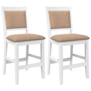 vidaXL Taburetes de bar con cojines, 2 unidades, madera maciza blanca, goma