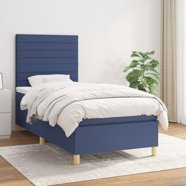 vidaXL Cama box spring con colch&oacute;n tela azul 90x190 cm