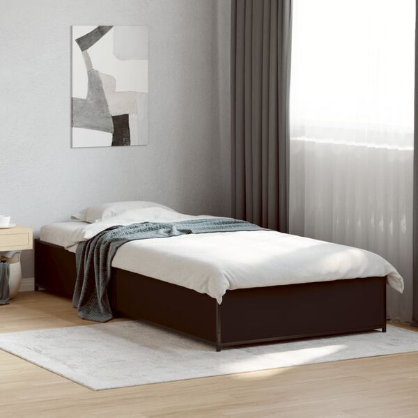 vidaXL Estructura de cama madera de ingenier&iacute;a y metal negro 90x200 cm