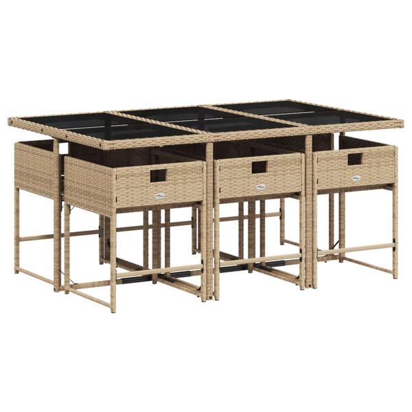 vidaXL Set comedor de jard&iacute;n 7 pzas con cojines rat&aacute;n sint&eacute;tico beige