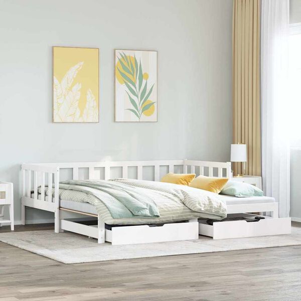 vidaXL Sof&aacute; cama nido con cajones sin colch&oacute;n blanco 90x200 cm